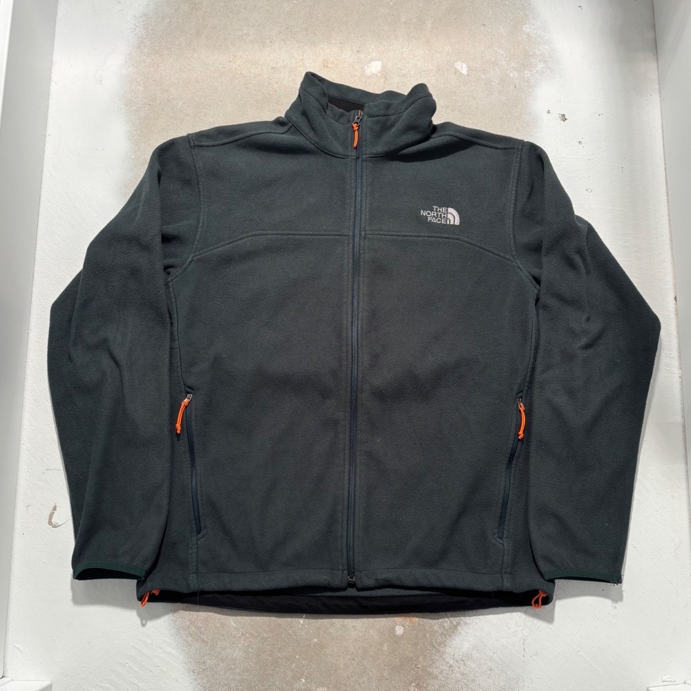 The North Face Mens Full Zip Fleece Jacket Green Gray Large Mock Neck Outdoor